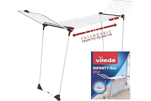 Vileda Infinity Flex | Tendedero Grande y Extensible | Tendedero de Acero y Aluminio | Ya montado | Alas Altas