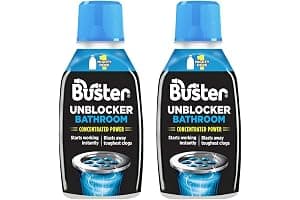 Buster Bathroom Drain Unblocker (Pack of 2 x 300ml) Fast-Acting Sink Unblocker Dissolves Hair, Sludge and Soap, Drain Cleaner Clears Blockages in Shower, Bath and Bathroom Sink Pipes - Made in UK