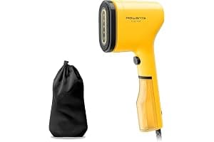 Rowenta Pure Pop - Cepillo de vapor de 1300 W con salida de vapor de hasta 20 gr/min que plancha y purifica, elimina pelusas y pelo, cabezales reversibles, diseño para viaje, color amarillo, DR2026