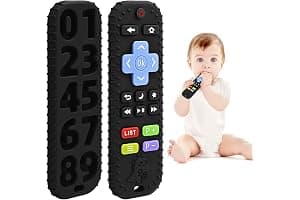 Teething Relief Teethers Toys for Babies 3-6 12 Months Gifts, Silicone Remote Control Baby Teether Bath Toys for 3 6 9 Months Newborn Infant Boy Girl Autism, Food Grade Silicone Sensory Toys, Black