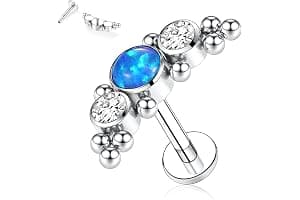 hengkaixuan 16G Titanium Labret Studs - Internally Threaded Flatback - Unisex - Silver - Piercing Jewellery