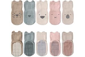 FedMois 5 Pairs Baby Kids Anti-slip Socks Cotton non skid Ankle Socks Animals