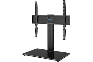 BONTEC Universal TV Stand for 24–60 Inch LCD LED OLED Plasma TVs, Height Adjustable Table Top Pedestal with Bracket, 8mm Tempered Glass Base, 45kg Load, Max VESA 400x400mm, Cable Management
