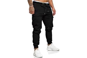 SOMTHRON Hombre Pantalón Cinturón de Cintura elástico Pantalones de chándal de algodón Largo Jogging Pantalones de Carga Deportiva de Talla Grande Jogger Slim Fit Pantalones