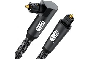 EMK Cable óptico de ángulo recto, cable de fibra óptica de enchufe Toslink giratorio de 90 grados para reproductor de Blu-Ray, barra de sonido, HDTV, PS3/PS4, Xbox (1,5M, Cable Óptico 90°, Negro)