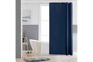 Furlinic Navy Shower Curtain Anti Mould Resistant Waterproof Bathroom Curtains Washable Polyester Fabric 90x180cm with Weight Tape for Bath Wet Room 35x72 Inch.