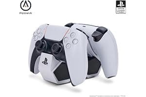 PowerA Cargador Rápido Dual para 2 x Mandos Inalámbricos DualSense, Estación Doble de Carga para Mandos de Sony PlayStation 5 (Gris/Negro)