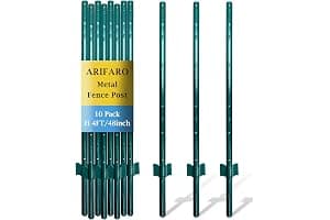 ARIFARO Metal Fence Posts 121cm / 4ft, Pack of 10, Sturdy Duty No Digging Garden U Post for Wire Fencing Steel Poles for Yard, Outdoor Wire