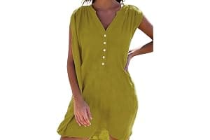 JFAN Camisolas Playa Mujer Verano Vestido de Playa Cuello V Camisa Sin Mangas Suelta de Bikini Cover Up Beachwear