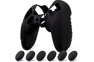PlayVital Funda de Silicona Antideslizante para ps5 Edge - Carcasa Protectora con 6 Tapas de Joysticks, Cubierta de Goma Tacto Suave, Protector de Mando, Diseño 3D Tachonado (Negro)