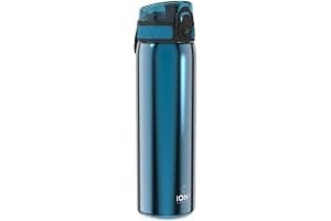 ion8 Botella Agua Inox Ligero, 600ml, Sin Aislamiento, a Prueba de Fugas, Fácil de Abrir, Cerradura Segura, Aptas para Lavavajillas, Fácil de Limpiar, Resistente a Rayones, Azul