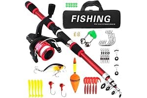 BIZOI Set de Pesca para Niños, 1,8 M Caña de Pescar Telescópica con Carrete y Juego de Cebo, Caña de Pescar Telescópica de Fibra de Carbono, Accesorios para Niños de 3 a 10 Años
