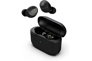 JLab Go Air Pop+ Auriculares Inalambricos Bluetooth, Wireless Earbuds 35+ Horas Rendimiento con Caja de Carga - Audifonos Bluetooth Inalambricos con Micrófono, Dual Connect, App, Negro Medianoche