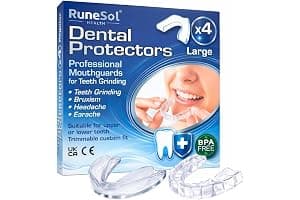 Runesol Ferula Descarga Bruxismo, 4pcs Grande Bruxismo Dental Noche, Sin BPA y Dispositivo Dédico CE Ferula Dental Bruxism, Protector Bucal para Dormir, Bruxism, Roncar, Deporte, Funda Dientes