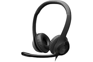 Logitech H390 Wired Headset for PC/Laptop, Stereo Headphones with Noise Cancelling Microphone, USB-A, In-Line Controls, Works with Chromebook - Black