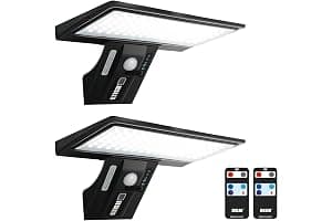 JESLED Luz Solar Exterior, 2 Paquete 90 LED, Foco Potente con Sensor de Movimiento, Impermeable con 4 Modos Inteligentes para Jardín, Patio, Camino, Escalera