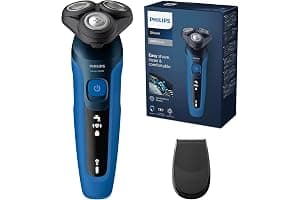 Philips Serie 5000 Afeitadora Eléctrica Hombre, Máquina de Afeitar Barba con recortadora, 27 cuchillas, Cabezal flexible 360º, 50min de uso, En Seco y Húmedo, Recargable, Funda, S5466/18, Azul Negro