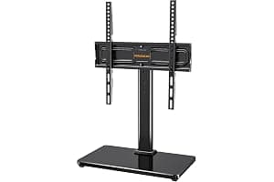 PERLEGEAR Universal TV Stand for 24-60 inch TVs up to 45kg, Swivel Height Adjustable Table Top TV Stands, TV Mount Stand with Tempered Glass Base, Pedestal TV Stand with Bracket Max VESA 400x400mm