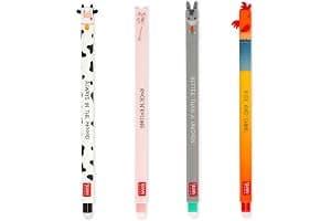 Legami - Set de 4 bolígrafos de gel borrable Farm Sweet Farm, bolígrafos con tinta borrable termosensible, negro, rosa, verde, rojo, borra sin consumir la hoja, punta de 0,7 mm
