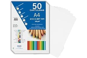 Dohe - Cartulinas Blancas A4 (50 uds.) - Tamaño 21x29,7 cm, Grosor 180 g/m², Manualidades, Impresión y Material Escolar