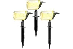 Linkind 60 LED Luces Solares Exterior Jardin,3000K Blanco Cálido Focos Solares con el modo de invierno, 800LM,Impermeable IP67 Lámparas Solares para Jardín, Patio, Calzada, Piscina,3 Piezas