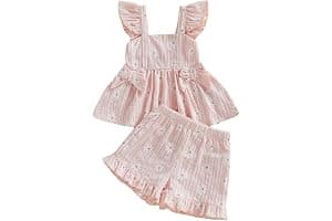 Eqenkely Conjunto para Bebé Niña Top Shirt Sin Mangas con Volantes y Pantalones Cortos 2 Piezas Elegante Estampado Ropa de Verano