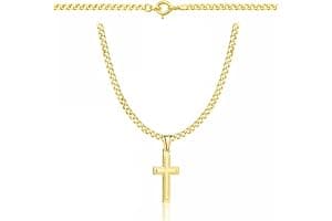 ZELYA Cadena de oro con cruz chapada en oro 925/585 de 14 quilates, cadena de eslabones para niñas y niños, cadena de comunión con cruz, cadena infantil para comunión y bautizo, caja de regalo con