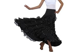 POIUIYQA Falda de Baile Sevillanas Mujer con Volantes Amplios, Falda Flamenca Tradicional para Feria de Abril