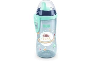 NUK Kiddy Cup Night Toddler Cup 12+ Months 300 ml Leak-Proof Toughened Spout Glow in the Dark Clip & Protective Cap BPA-Free Blue