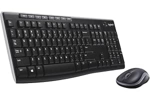 Logitech MK270 Wireless Keyboard and Mouse Combo for Windows, 2.4 GHz Wireless, Compact Mouse, 8 Multimedia and Shortcut Keys, 2-Year Battery Life, for PC, Laptop, QWERTY UK English Layout - Black