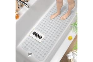 HITSLAM Non Slip Bath Mat for Tub, 101 x 40cm Extra Long Shower Mat Anti Mould, Machine Washable Bathroom Bathtub Mat with Suction Cups and Drain Holes, Soft on Feet, Clear