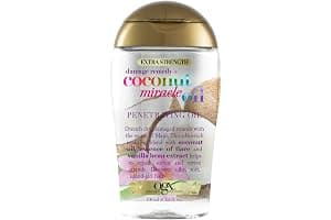 OGX Coconut Miracle Oil Extra Strength Penetrating Hair Oil for Dry, Damaged, and Frizzy Hair, Intense Hydration, Frizz Control, and Shine with Coconut Oil, Tiare, and Vanilla Bean Extracts, 100 ml