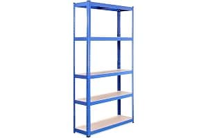 Estante de Almacenamiento para Garaje: 180 cm x 90 cm x 30 cm | Azul - 5 Estantes | 175 kg de Carga Cada balda (Capacidad para 875 kg) | Estantería para Garaje Muy Resistente - 5 Años de Garantía