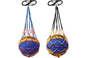 YIPFEN 2 unidades de bolsa de red con mosquetón, bolsa para balones de baloncesto, fútbol o voleibol, red portátil para 1 balón, bolsa deportiva con cordón, color negro