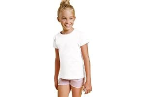 Camiseta de Colores Manga Corta 100% Algodón para Niñas - Camiseta Entallada, Cuello Redondo, cómoda, Suave, Lisa y Elegante