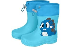 Aomig Botas de Agua Niños, Botas de Lluvia de Dinosaurio, Impermeable y Antideslizante con Cordón Ajustable en el Cuello, Bota de Agua Ligera