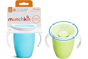 Munchkin Miracle 360 Sippy Cup | Trainer Toddler BPA Free Baby & Toddler Cups w.Handles | Non Spill | Dishwasher Safe Baby | Leakproof | 6+ Months| 7oz/207ml | 2 Pack | Blue/Green