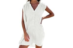 JFAN Camisolas Playa Mujer Verano Vestido de Playa Cuello V Camisa Sin Mangas Suelta de Bikini Cover Up Beachwear