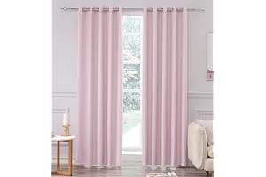 Coastline Super Soft Matt Satin 100% Thermal Blackout Blush Pink Eyelet Curtain Extra Wide Window Treatment Drapes 2 panels for Bedroom, Livingroom, Kids Nursery Room W90 x L72 inch