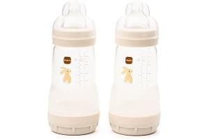MAM Easy Start Anti-Colic Baby Bottles | 2 Pack (2 x 260ml) | Self-Sterilising Baby Milk Bottle | Medium Flow MAM Teat Size 2 | Newborn Essentials | Linen (Various Designs)