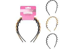 Brushworks Zig-Zag Headband 3-Pack – Retro-Modern Hair Accessory (Shiny Black, Matte Black, Tortoise) – Durable, Comfortable Grip