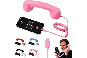 Retro Phone Handset for iPhone & Android, 2026 New Type-C Wired Receiver with Microphone & Speaker, Vintage Landline Style Handle for Noise Cancelling Calls, Meetings, and Home Office Desk Use (Pink)