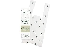 Naty compostable nappy bags | Easy tie handles | Fragrance-free nappy sacks for baby nappy changing & disposal, travel and pet waste |Plant-based bags for prams | On-the-go use | 50 count