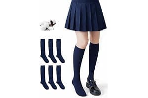 CYS Calcetines 6 Pares De Colegio Escolares Medias Largos Altos Algodón Hasta rodillas Lisos Para Niñas Niños Infantiles Uniformes Unisex