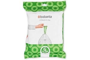 Brabantia PerfectFit Bin Liners (Size G/23-30 Litre) Thick Plastic Trash Bags with Tie Tape Drawstring Handles (40 Bags)