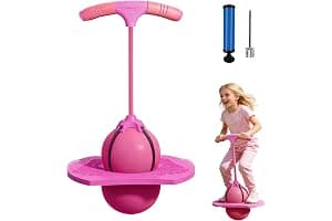 XILEPINGAN Balón de Salto Equilibrado, Pelota Saltarina con Mango, Pelota Saltarina para Adultos, Pelota Saltarina De Equilibrio, con Bomba, para Interior Exterior (Rosa)