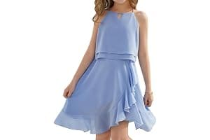 heekpek Vestidos Niñas Sin Mangas Vestido de Verano A-Line Volantes Boda Ceremonia Elegante Vestidos de Fiesta para Niñas 6-15 Años
