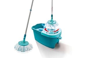 Leifheit Set de fregona rotatoria Clean Twist Disc Mop Ergo 2.0, fregona giratoria con cabezal Micro Duo, set de limpieza en húmedo