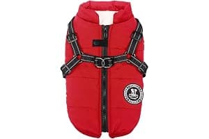 Poseca Dog Coat with Harness,Dog Coats Waterproof,Small Dog Harness Jacket,Puppy Winter Fleece Jackets,Winter Waterproof Coat with Reflective Harness and Zipper for Small Medium Large Dogs