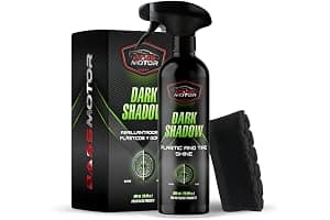 BassMotor Abrillantador de Plástico y Neumáticos Coche Moto Restaurador Gomas Viejas Recupera Brillo Interior y Exterior para Abrillantado en Casa - Dark Shadow 500ml + Esponja Premium